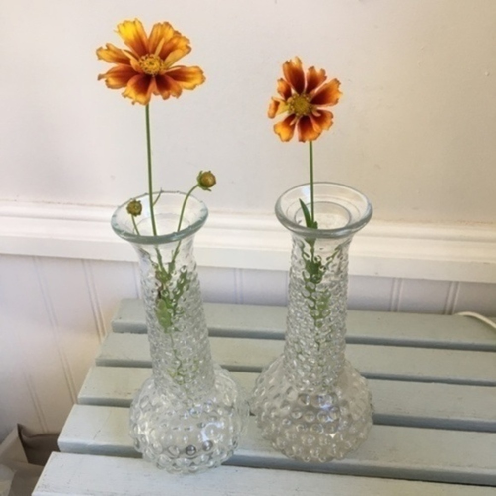 Vintage E.O. Brody Clear Glass Hobnail Vases Set of Two 7.75” H - Picture 4 of 13